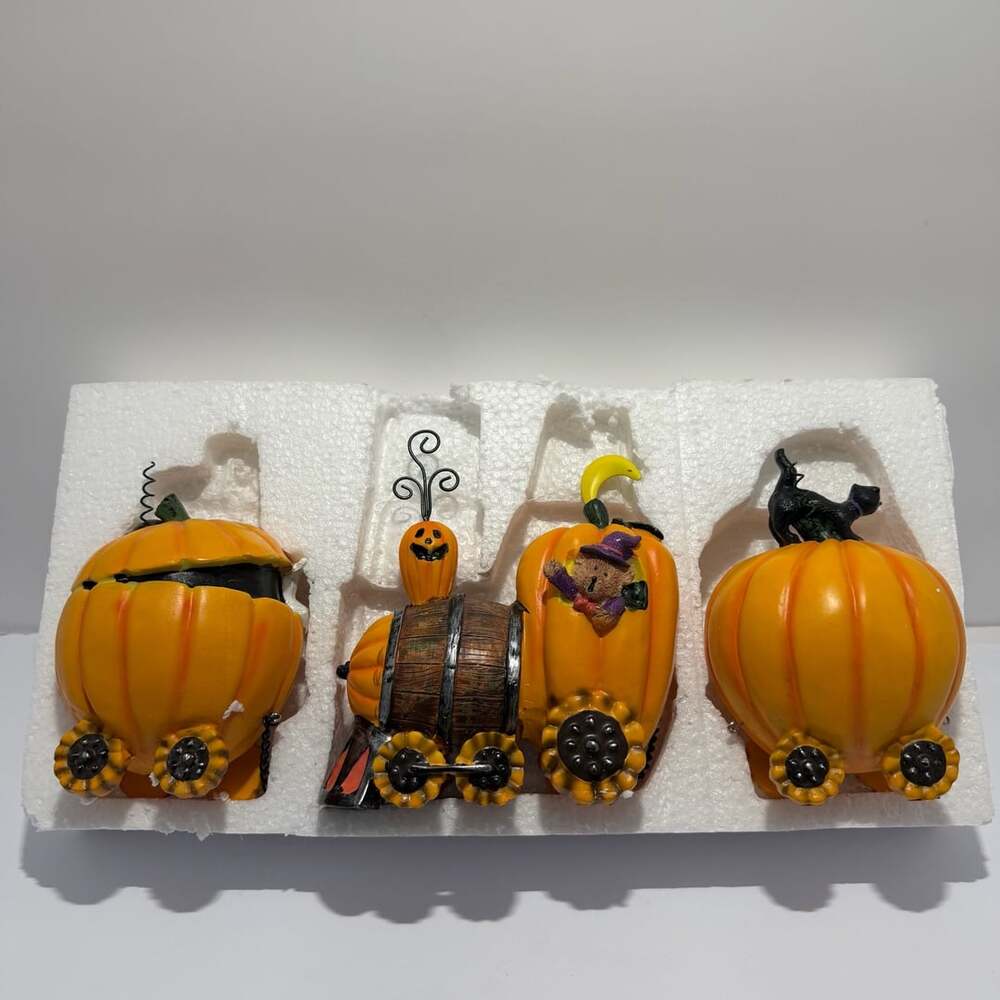 Halloween Pumpkin Express Train Resin Figurine Set